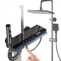 Système de douche thermostatique mural intelligent avec affichage LED, jet de pluie et jet direct, finition brossée