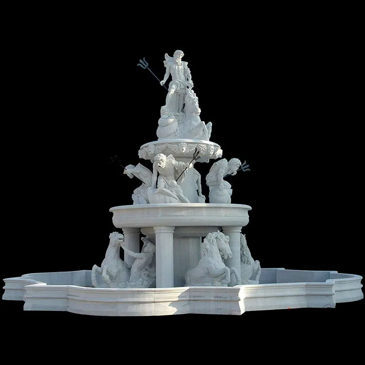 Scultura esterna grande fontana in marmo bianco con cavallo