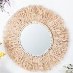 Handmade Woven Round Raffia <b>Mirror</b> Framed Wall Decor For Home Studio <b>Hanging</b> <b>Mirror</b> - Product Image 5