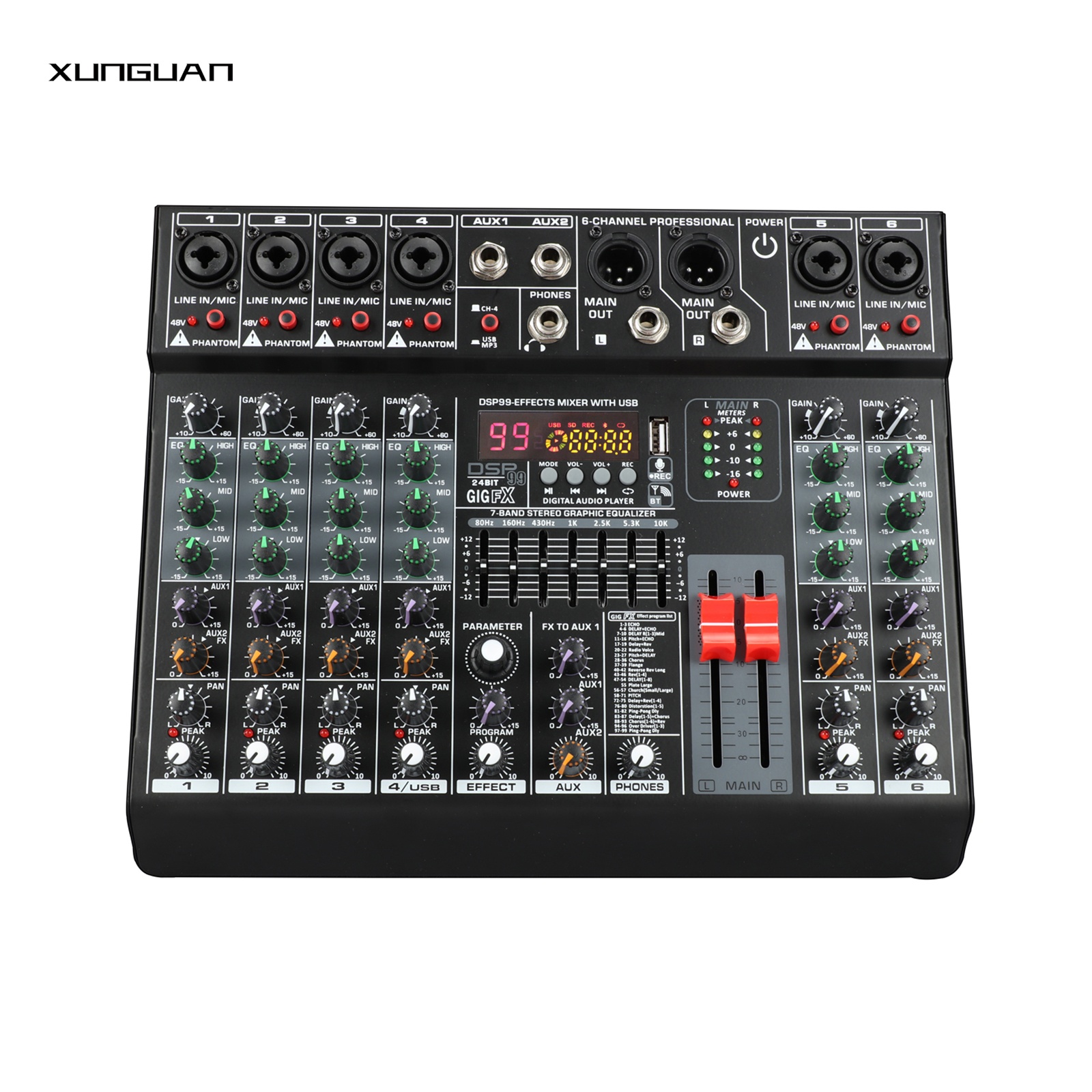LXT6/LXT8 хорошая цена 6/8 каналов аудио микшер консоль звуковая карта 99DSP/EQ/2 AUX/Выходная группа для прямой трансляции