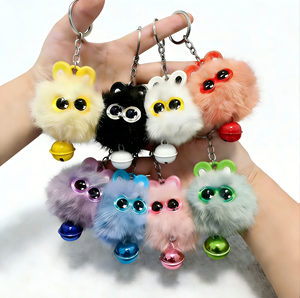 พวงกุญแจตุ๊กตาหัวแมวการ์ตูนขนเฟอร์เร็กซ์เทียมน่ารัก พร้อมพู่ปอมปอมเนื้อนุ่มฟู สำหรับกระเป๋าและกุญแจ - Product Image 1