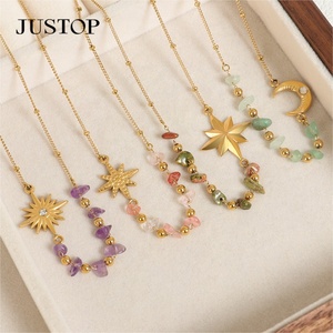 Pendentif tendance en forme de lune, perles de cristal en pierre naturelle, chaîne à maillons en acier inoxydable plaqué or 18 carats, cadeau pour femme, bijoux - Product Image 3