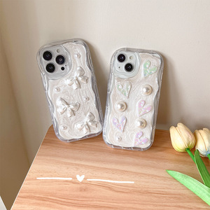 Clear Cute 3D Glitter Heart Pearl Mujeres Kawaii Bling Glitter Slim Soft TPU Protector a prueba de golpes para <span class=keywords><strong>iPhone</strong></span> 15 14 - Product Image 3