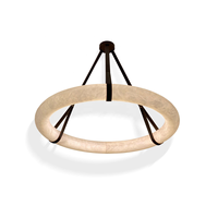 Lustre Suspendu Moderne en Laiton Antique avec Anneau en Tube d'Alabâtre Espagnol et Sangle en Cuir, Éclairage Intérieur pour Villa