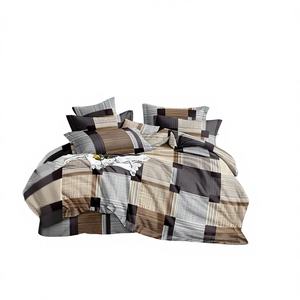 Ensemble de draps de lit en microfibre 400TC à rayures imprimées, taille King, avec drap-housse, drap plat et taies d'oreiller - Durable, confortable, pour usage hôtelier - Product Image 1