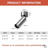 Spot LED COB encastré au plafond en aluminium argenté 10W pour magasin commercial, bureau, salle d'exposition, économie d'énergie