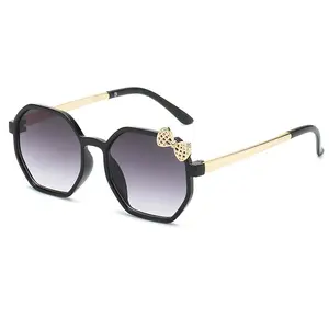 High quality UV400 polygon glasses for kids Metal Frame Sunglasses Boys Girls Sunglasses 2024