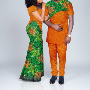 Dashiki pour couples africains <span class=keywords><strong>Bazin</strong></span> riche en coton écologique <span class=keywords><strong>Robe</strong></span> longue en dentelle pour hommes Ensemble de pantalons imprimés africains Vêtements de mariage - Product Image 1