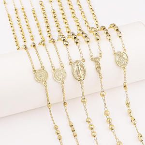 Collana <span class=keywords><strong>Rosario</strong></span> Religiosa BKG Placcata Oro 14K, Croce Cattolica con Perline, <span class=keywords><strong>Rosario</strong></span> Cristiano, Gioielleria Fine - Product Image 2