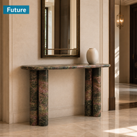 Table console ovale longue de style luxueux en marbre vert forêt pour entrée d'hôtel, villa, appartement