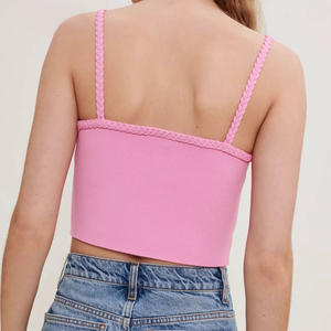 Logotipo personalizado OEM ODM mujer verano Casual inspirado francés trenzado rosa en correa Chaleco de punto cuello redondo estilo Ordenador de punto - Product Image 4