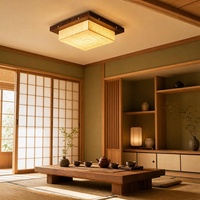 Plafonnier en bois style japonais Wabi Sabi, abat-jour en papier de riz, style asiatique, carré, éclairage de plafond pour la maison