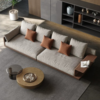 Ensemble de canapés en coton et lin en forme de L, style moderne et minimaliste, avec coussins en éponge et housse amovible lavable, design italien, pour salon.