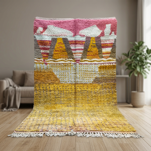 Geometric Pattern Rectangle Area <b>Rug</b> Handmade Bohemian Style Organic Wool Acrylic High Pile Tassels for Living Room - Product Image 1