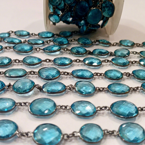 Quartz topaze bleu ciel de forme libre, connecteur à sertir de 12 à 15 mm, chaîne vendue au mètre - Product Image 1