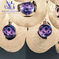 Lustre globe en verre artistique violet de style médiéval français avec anneau en coquillage, suspension de luxe léger pour villa, salon, chambre, salle à manger, boutique