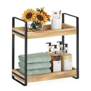 Cuisine en bois salle de bain étagères support Double couche salle de bain coin étagère de rangement organisateur - Product Image 3