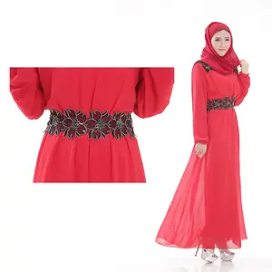 New style Malaysian Muslim fashion chiffon women's dresses Muslim Round Neck Islamic Fashion Clothing Dress Arabic