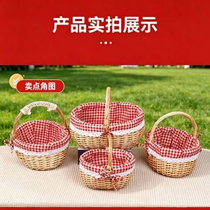 Cesta de almacenamiento tejida de 25,5 cm, redonda, hecha a mano, forrada de lino, para frutas, huevos, flores, regalo de picnic - Product Image 5