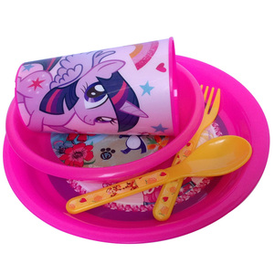 5 pc full colour printed BPA free kids sets unbreakable durable plastic pp children dinnerware set