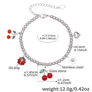 Bracelet et jonc imperméables en acier inoxydable 316L, plaqués or 14K 18K, avec perles cerises et breloques pour femmes - Product Image 6