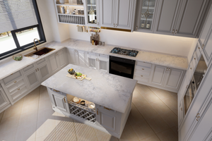 Calacatta หินควอตซ์เทียมแผ่นคอนกรีตโบราณขนาด3200*1600*18มม. พื้นผิวขัดด้านบน - Product Image 4