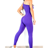Combinaison de yoga côtelée sans couture à une épaule pour femme, justaucorps de sport extensible pour Pilates et fitness