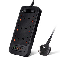 Multiprise 6 prises doubles avec 6 ports USB et câble de charge USB-C de 2 mètres, 10A, pour le Royaume-Uni