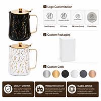 Pichet à Latte Art HC en Acier Inoxydable 600-2000ml, Bec Turc avec Couvercle et Poignée Dorée, OEM 5 pièces pour Cafés et Vente au Détail