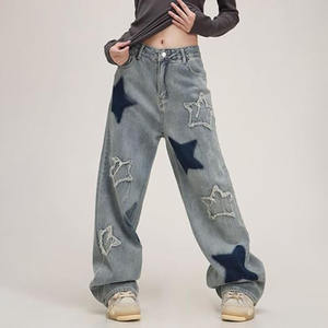 <span class=keywords><strong>Pantaloni</strong></span> in Denim blu Vintage personalizzati di fabbrica <span class=keywords><strong>per</strong></span> ragazze <span class=keywords><strong>pantaloni</strong></span> larghi dritti larghi Jeans da donna personalizzati con toppa ricamata a stella - Product Image 2