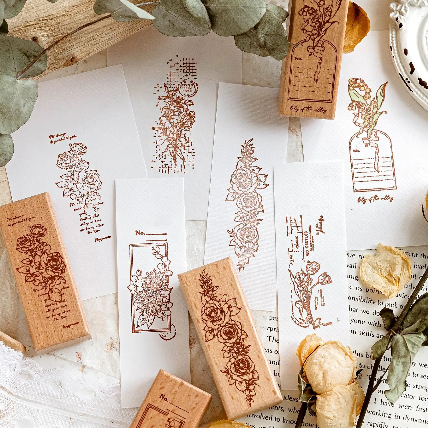 1 Piece Wooden DIY stamp Flower Vine Series Retro Flower Decoration Clay Base Print 6 Styles