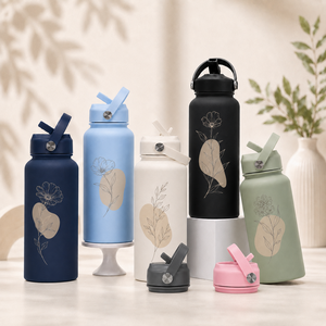 Stainless Steel Insulated <b>Straw</b> Bottle with Custom Artistic Lettering Leakproof Lid for Office and Gym - Product Image 1