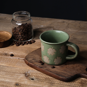 Large Capacity Fall Retro Modern <b>Green</b> Porcelain Four Leaf Clover Mug Sesame Glaze Dishwasher & <b>Microwave</b> Safe - Product Image 2