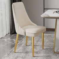 Chaise de salle à manger minimaliste moderne, chaise à dossier confortable rembourrée en cuir, chaise d'hôtel avec pieds en métal doré