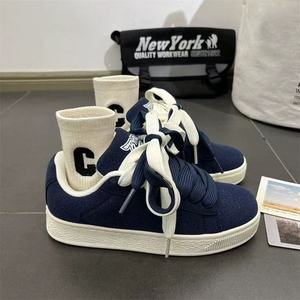 Chaussures de <span class=keywords><strong>skate</strong></span> bleues à semelle épaisse, style chic de Hong Kong, tendance, à l'aspect soigné, hiver, à lacets, unisexe, rétro, pour étudiants, toutes occasions - Product Image 3