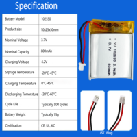 Batterie rechargeable 102530 Batterie polymère au lithium 102530 3.7V 800mAh Produit électronique Batterie haute capacité 102535 102540