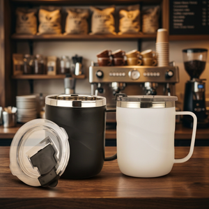 Gobelet isotherme en acier inoxydable de 350 ml au design moderne et haut de gamme avec poignée et couvercle, tasse de voyage sous vide pour le bureau, la voiture et l'extérieur - Product Image 2