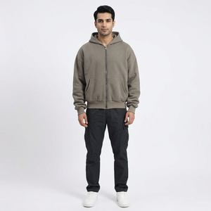 High Quality <b>700</b> <b>Gsm</b> Vintage Grey Drop Shoulder Embroidery Heavyweight Stone Acid Wash Zip up <b>Hoodies</b> for Men - Product Image 1