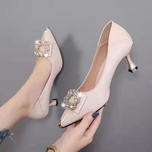 Scarpe da <span class=keywords><strong>Donna</strong></span> Francesi Slip-On con Tacco a Spillo e Punta Aperta, Nuove per Primavera Estate Autunno, Comode per i Piedi, con Punta Affusolata e Aumento di Altezza - Product Image 2