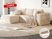 Meilleure Vente Canapé Convertible 7 Places Forme Unique Canapé Sectionnel Moderne en U Housse Côtelée Noire pour Salon et Détente