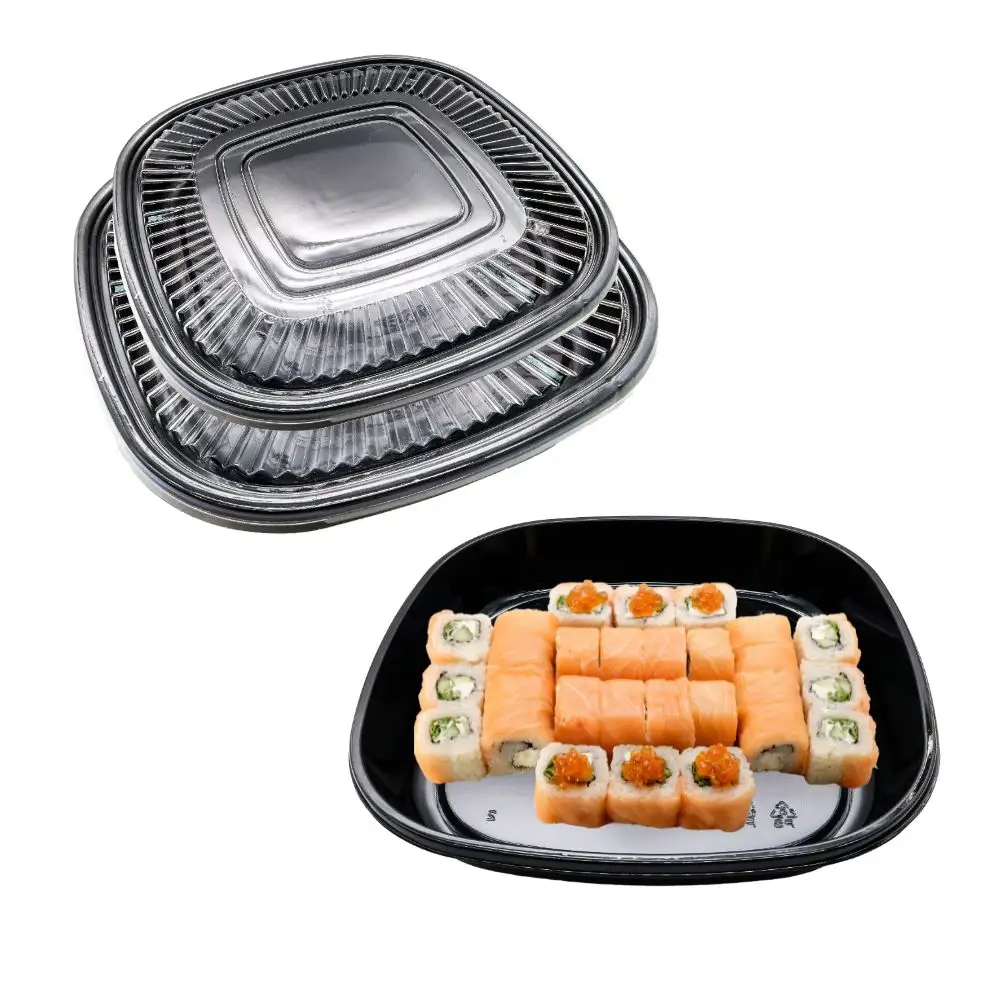 Bandeja de sushi de plástico cuadrada desechable para llevar, contenedor japonés personalizado para llevar