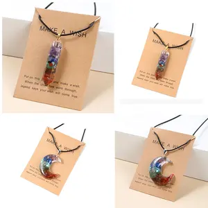 Fashion Necklace Gift Natural Quartz Crystal Point Pendant Gift7 Chakra Crystal Moon Necklaces Pendant