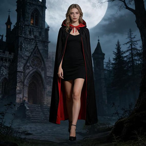 Vente en gros de cape de mascarade réversible avec col montant et capuche pour <span class=keywords><strong>Halloween</strong></span>, costume noir et rouge pour enfant et adulte - Product Image 4