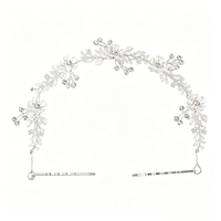 Serre-tête de mariée intégré avec épingles à cheveux, tiare florale en cristal et perles, accessoires de coiffure de mariage argent et or pour les mariées