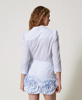 Ensemble journée de travail pour femmes de haute qualité chemise à manches longues rayée et jupe mi-longue à appliques florales en deux pièces