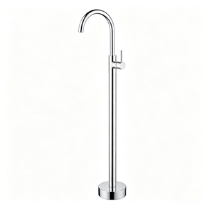 Robinet de salle de bain sur pied en laiton, finition chromée de haute qualité, design minimaliste, monocommande - Product Image 1
