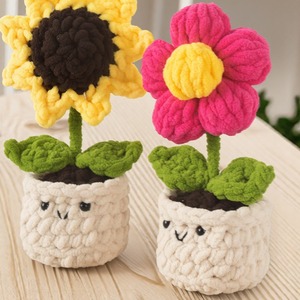 Nuevo producto personalizado: Flor tejida a mano con hilo de barra de hielo, girasol en maceta, decoración de mesa, flor de punto - Product Image 3