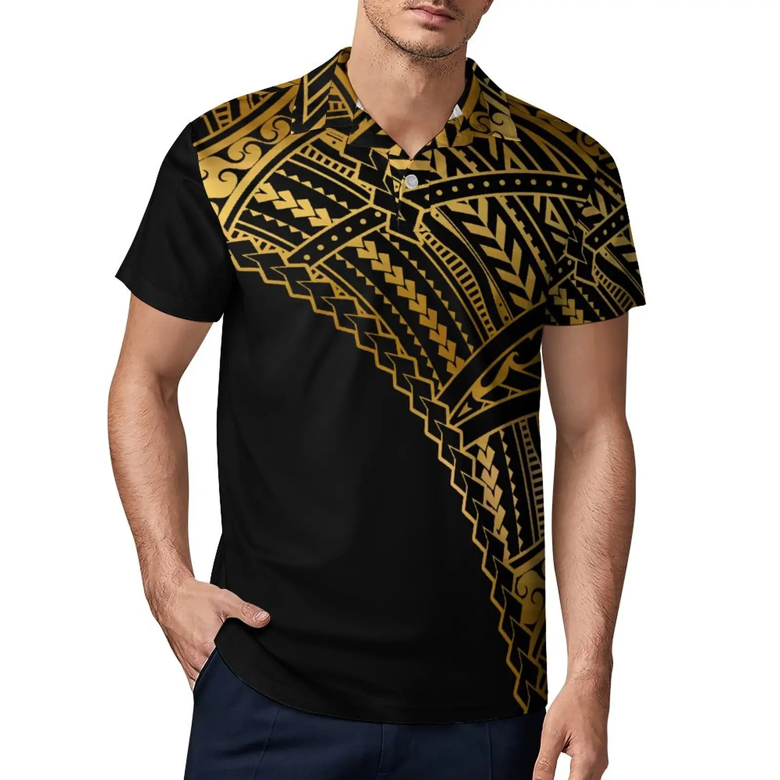 New Fashion Custom Black Polynesian Tattoo Polo Tshirt Summer Quick Dry Short Sleeve Men Polo Shirt Plus Size Mens Clothing 7XL