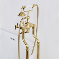 Robinet de sol réglable en laiton massif, finition dorée, double poignée, classique et traditionnel, pour baignoire, surface chromée, idéal pour villas