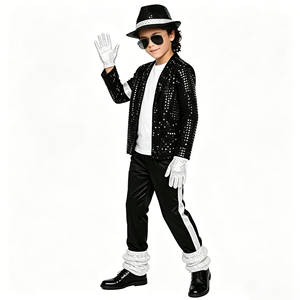 Costume da Michael Jackson per Bambini, Outfit Retrò Anni '80 con Paillettes, Costume da Disco per Ragazzi con Cappello e Guanti per Feste di Halloween - Product Image 4